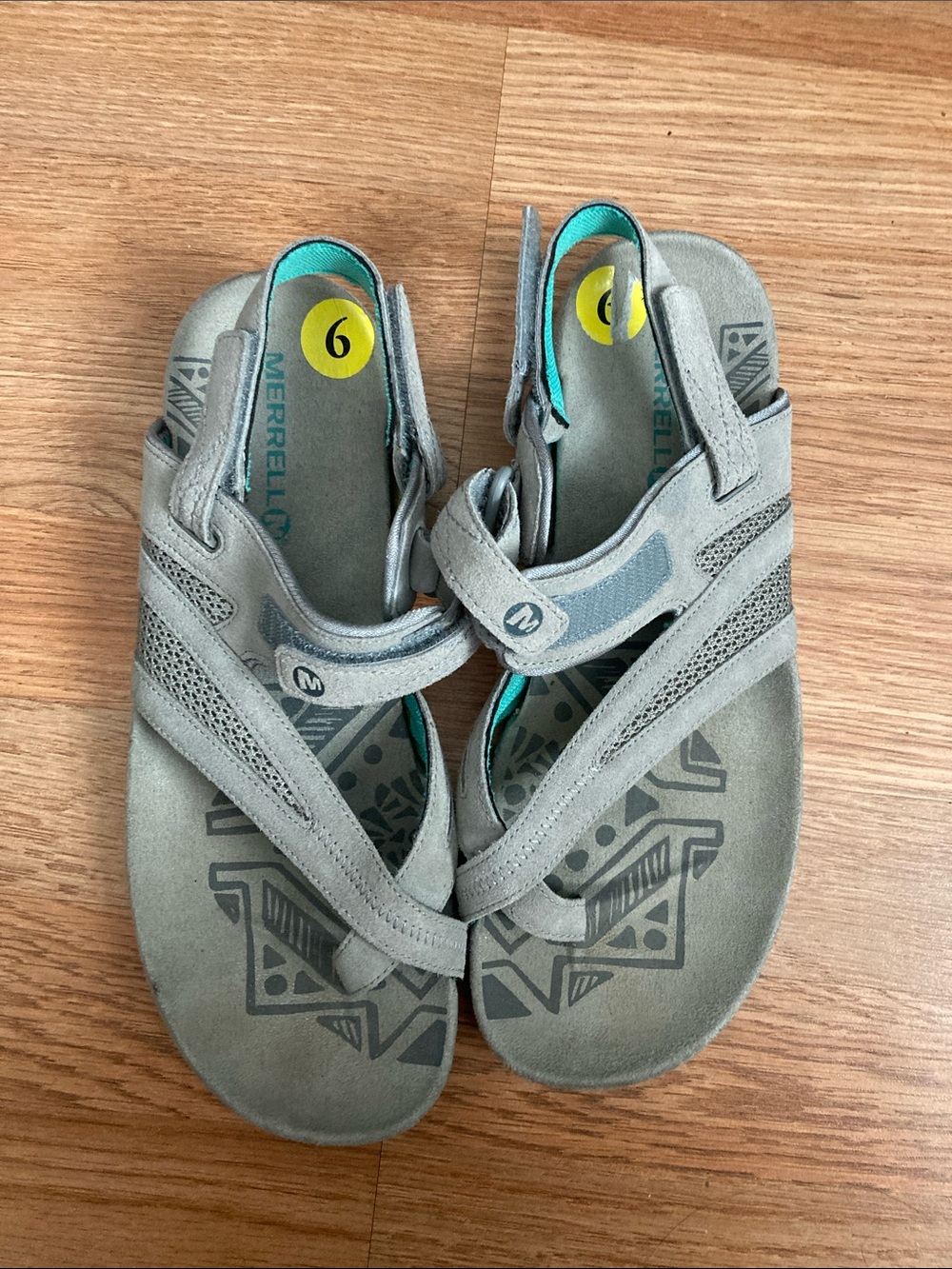 Merrell Gray and Teal Adjustable Sport Sandals Sz 9